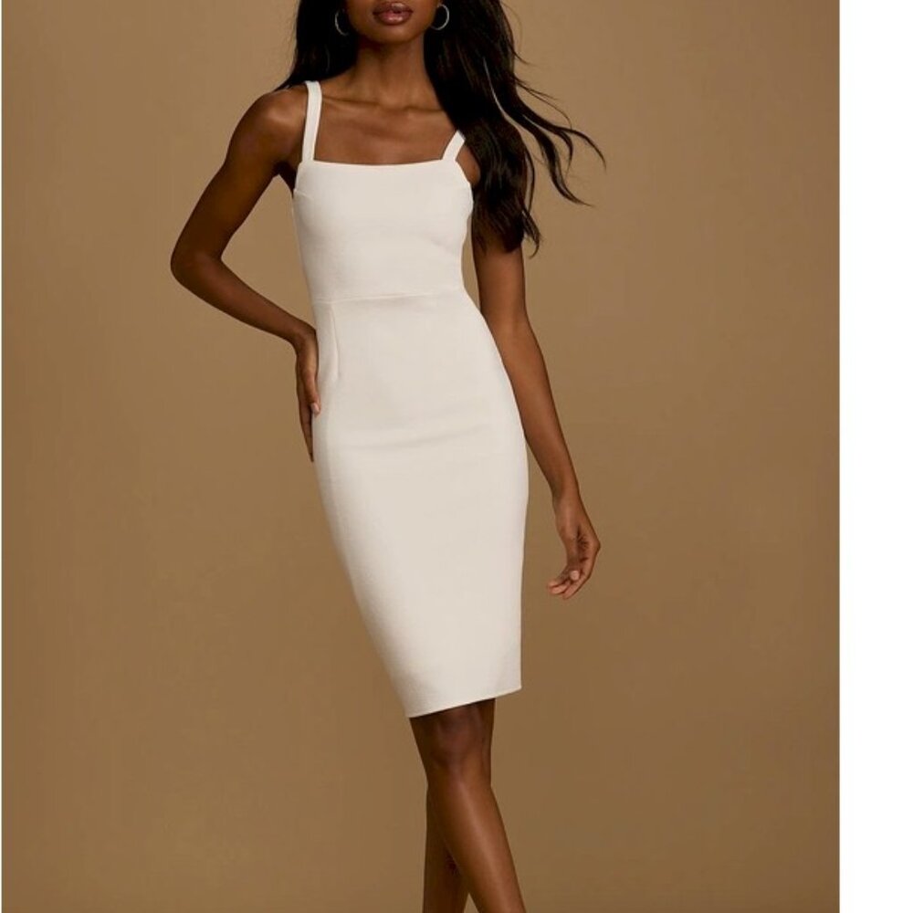 Lulu's Guessing Game White Bodycon Midi Dress Size Medium NWOT